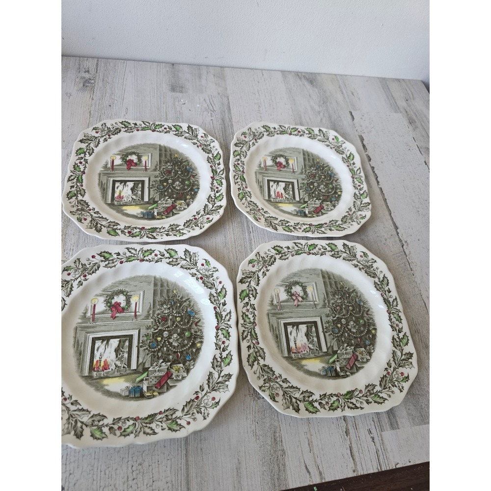 Vintage Johnson bros merry Xmas‎ square plate chimney scene fireplace unique